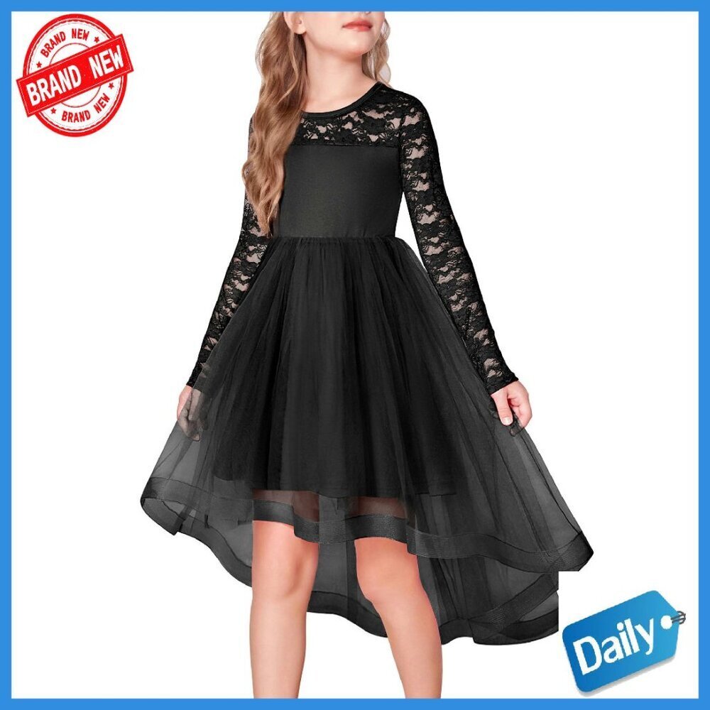 Girls Formal Lace Tutu Dress Long Sleeve High Low Hem Wedding Party